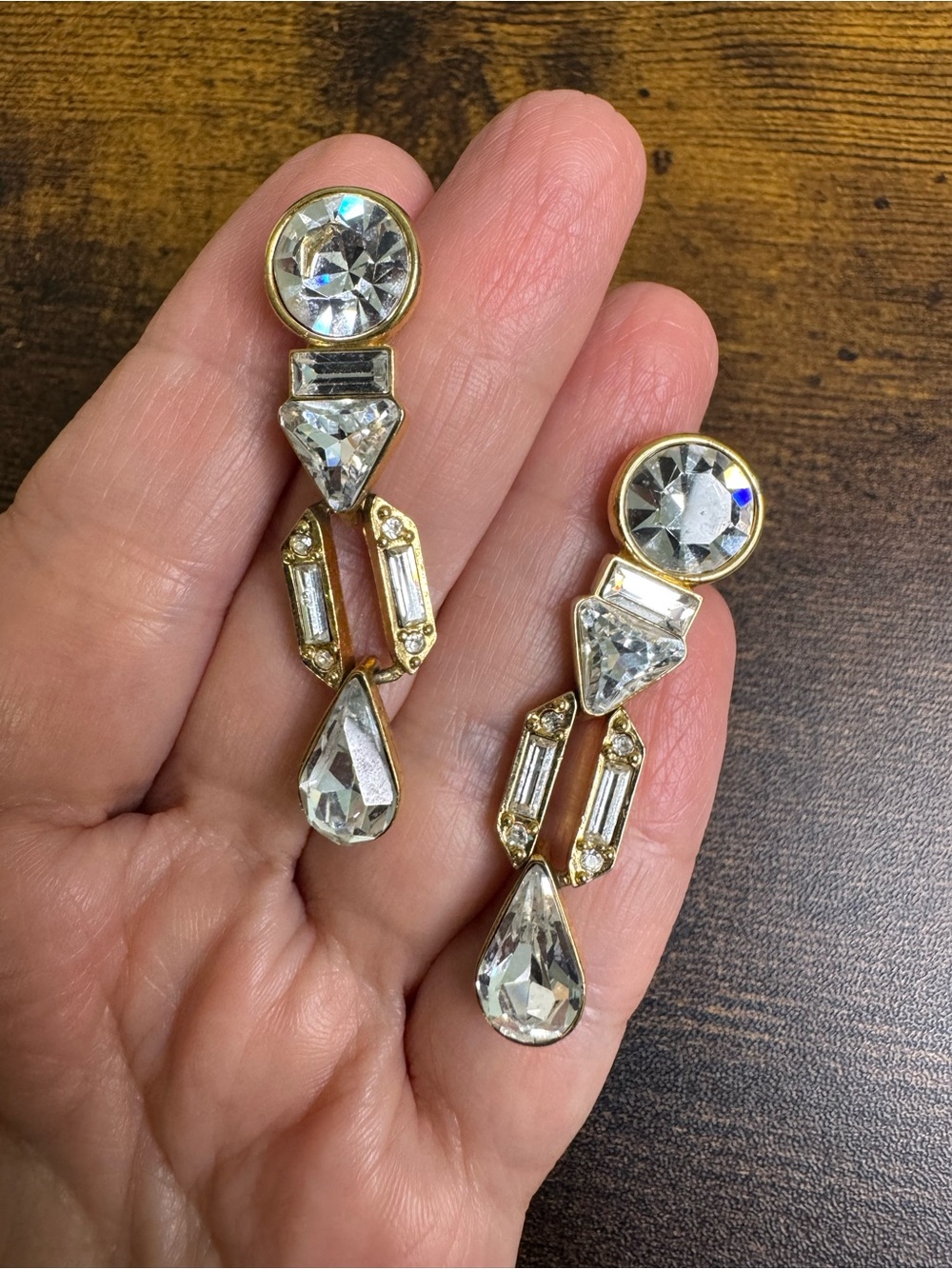 Monet Gold Plated Clear Crystal Cascade Deco Earrings